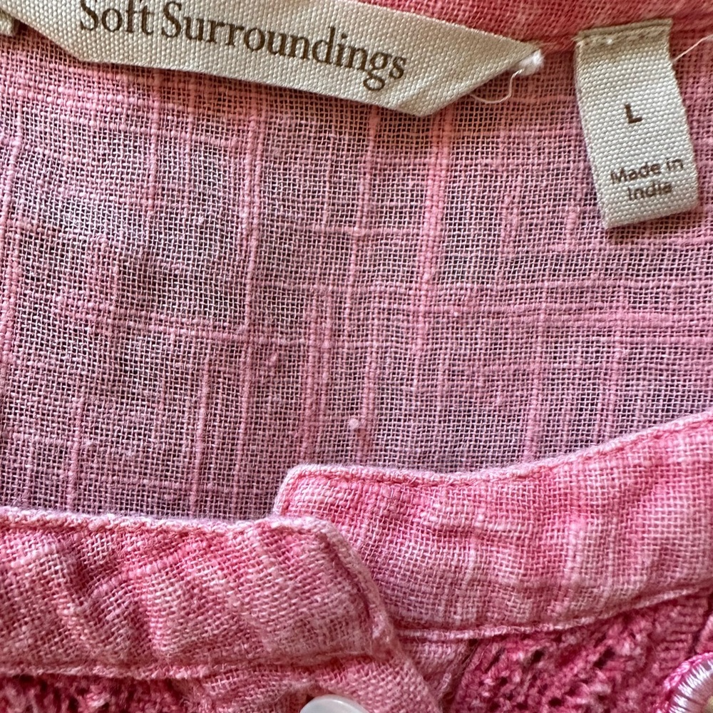 Soft Surroundings Long Sleeve Pink Top With Embroidered Flowers. Size Large - Picture 6 of 7